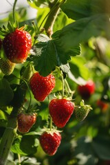 Wall Mural - Ripe Strawberries Hanging From a Bush