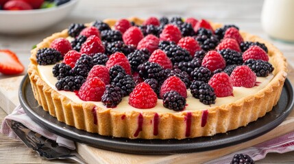 Wall Mural - Indulge in the flavors of the forest with this forest berry tart featuring a harmonious mix of tart and sweet berries for a truly delicious dessert.