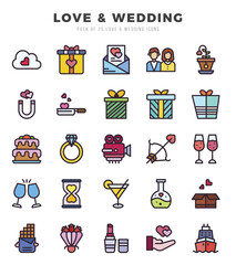 Wall Mural - Collection of Love & Wedding 25 Lineal Color Icons Pack.