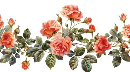 Canvas Print - Row of pink roses on white background