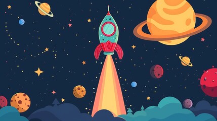 Wall Mural - create a colorful learning poster for kids with a theme of space exploration