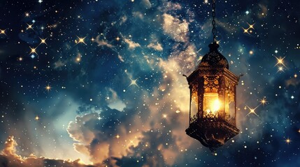 Starry symbols of the night with a radiant lantern creating an atmosphere of serene spirituality