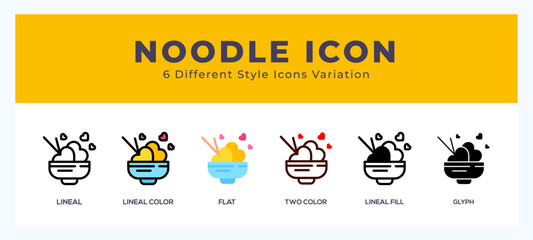  Noodle vector icons designed. icon symbol set.