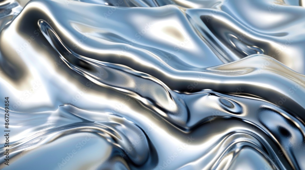 Sleek silver liquid chrome background with dynamic shiny metal waves ...