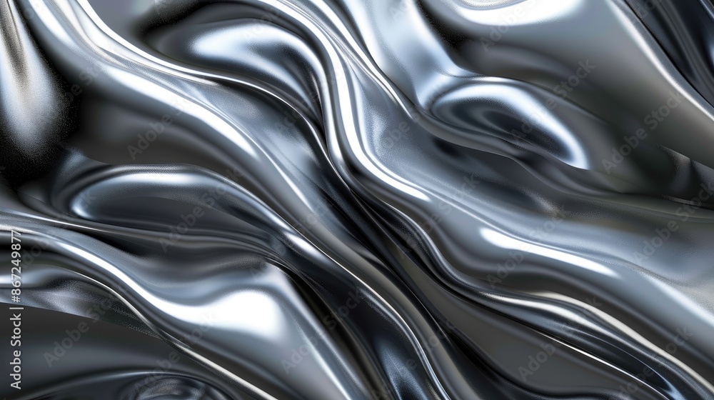 Sleek silver liquid chrome background with dynamic shiny metal waves ...
