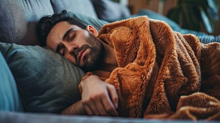 Wall Mural - A picture of man feeling tired lay on sofa