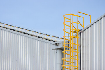 Canvas Print - A yellow ladder is attached to a building