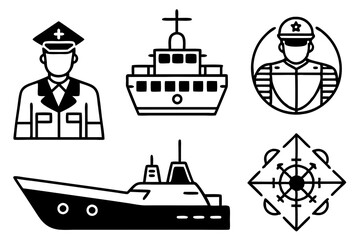 Wall Mural - coast guard day line icons vector illustration 