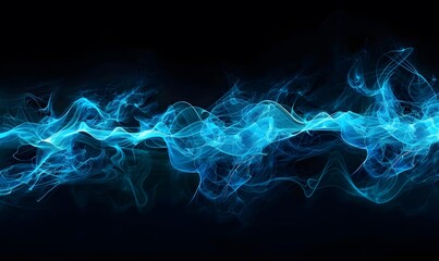 Wall Mural - Abstract glowing blue plasma on black background, 