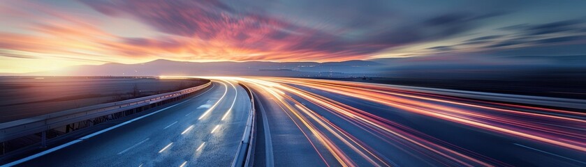 Wall Mural - Highway at Sunset with Light Trails