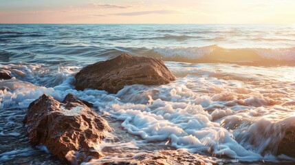 Wall Mural - Golden Sunset Over the Rushing Sea