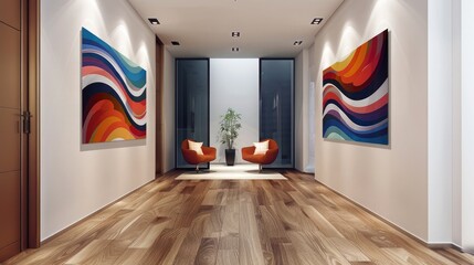 Wall Mural - Abstract optical illusion art in a contemporary hallway