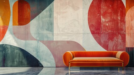 Wall Mural - Abstract shapes in a minimalist color palette on a feature wall.