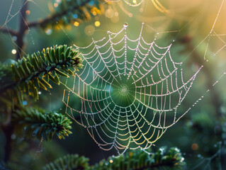 spider web with dew drops