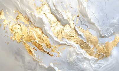 Wall Mural - gold leaf texture intertwining with pure white canvas creating an abstract landscape , Generative AI