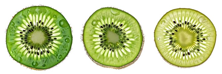 Wall Mural - Three Kiwi Slices with Water Droplets - Photo