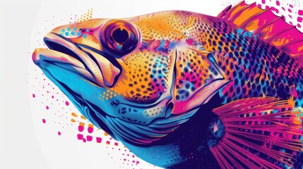 Vibrant and Colorful Digital Illustration of a Fish with Abstract Patterns and Bright Colors
