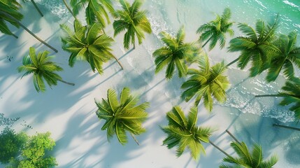 Sticker - the serene haven of coconut palms from a bird's-eye view: their towering presence along the beach creates a tranquil oasis, inviting relaxation and rejuvenation amidst nature's splendor.