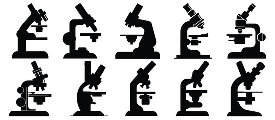 Wall Mural - Microscope silhouette set vector design big pack of illustration and icon