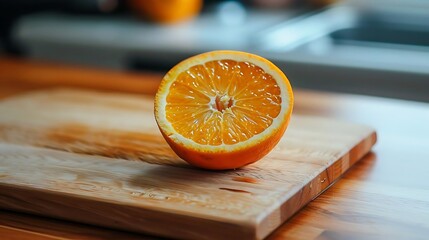 Wall Mural - Closeup of a Sliced Orange on a Wooden Cutting Board - Food Photography