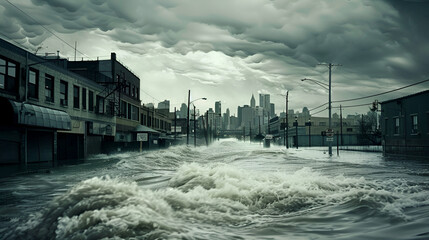 natural disaster, flood in the city, decline of humanity