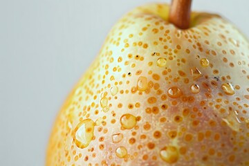 Wall Mural - Close Up of a Wet Yellow Pear with Water Droplets - Realistic Photography
