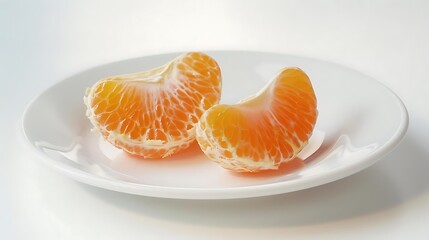 Wall Mural - Photo of Two Slices of Tangerine on a White Plate