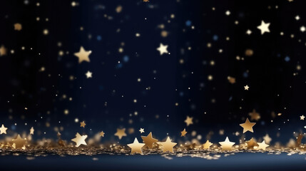 Wall Mural - new year, christmas background with gold stars and sparkling. abstract background with dark blue and