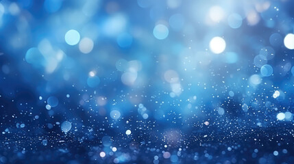 Wall Mural - Magic blue holiday abstract glitter background with blinking stars. Blurred bokeh of Christmas lights. Happy New Year and Merry Christmas banner. festive backdrop, generative ai