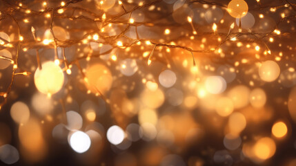 Wall Mural - holiday illumination and decoration concept. christmas garland blurred bokeh lights over dark backgr