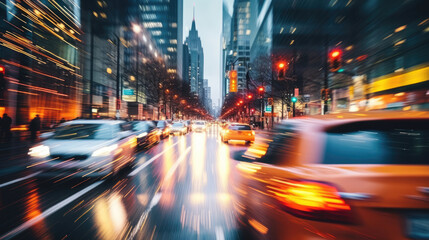 Wall Mural - Blurred urban look from fast driving car to back side at bokeh night. A crowded street scene in downtown. Cars light trails at night, Long exposure., generative ai