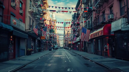 Naklejka na meble Empty Street in Chinatown with American Flags