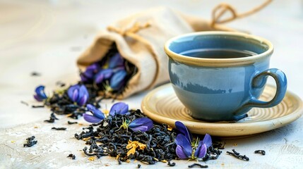 Wall Mural - Blue Flower Tea with a Cup of Tea