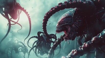 Monster spooky octopus alien many tentacles Background wallpaper AI generated image