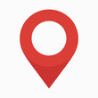 © Hogr - A red location pin icon. The pin is designed with a rounded top, resembling a location marker, and a pointed bottom, indicating direction. It is set against a white background.