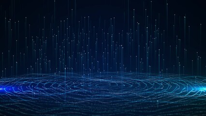 Digital optical fiber sci-fi wave network flow particles, hi-tech mesh big data speed background. Abstract technology metaverse background concept, business innovation science fiction scene. 4K 3D