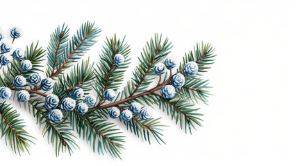 Sticker - A snow covered pine tree branch with delicate snowflakes creating an elegant winter themed border watercolour illustration 