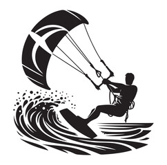 Wall Mural - Kitesurfing Kite Surfing logo, silhouette vector on white background.