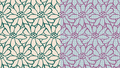 Wall Mural - Lace fabric composed of scattered chrysanthemum patterns. Editable dual-color vector file.