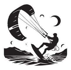 Wall Mural - Kitesurfing Kite Surfing logo, silhouette vector on white background.