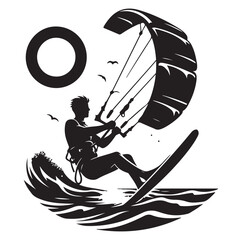 Kitesurfing Kite Surfing logo, silhouette vector on white background.