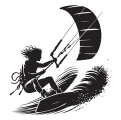 Wall Mural - Kitesurfing Kite Surfing logo, silhouette vector on white background.