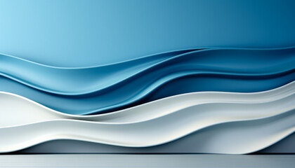 Minimalist blue and white creative 3d wall background with smooth waves.