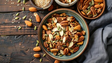 Wall Mural - A medley of wild pecans almonds and roasted sesame seeds combined in a homemade foraged trail mix provides a satisfying crunch on any outdoor adventure.