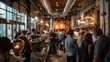© Ilia Nesolenyi - A bustling crowd gathers inside a newly opened roastery, enjoying the aroma of freshly brewed coffee and the excitement of a grand opening