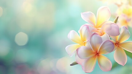 Canvas Print - a beautiful copy space image featuring frangipani flowers blooming with a softly blurred background.