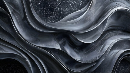 Abstract gray wave on black background. Flow liquid lines design element