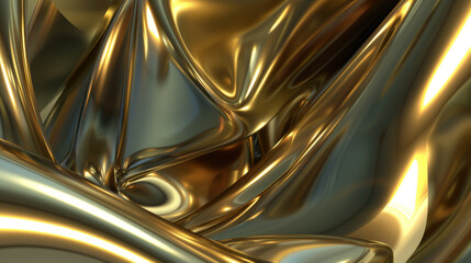 Molten gold flowing against a dark, richly colored background. The shiny, gradient texture suggests movement and luxury, highlighting wealth and fluidity.