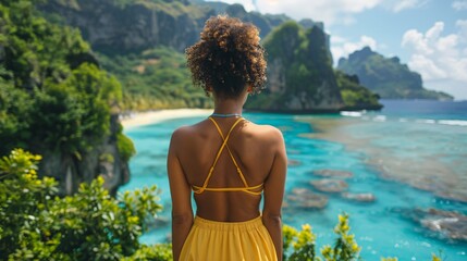 tourism concept with woman on tropical island