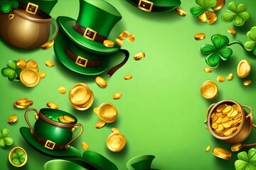 Banner st patricks day with treasure of leprechaun, pot